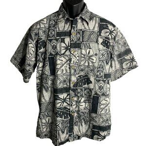 Cooke Street Reverse Print Hawaiian Shirt M Grey Floral Camp Short Sleeve Pocket